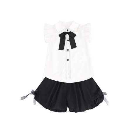 Bold N Elegant Floral Embroidered Cotton Sleeveless Ruffle Top and Shorts Clothing Set for Infant Toddler Baby Girl