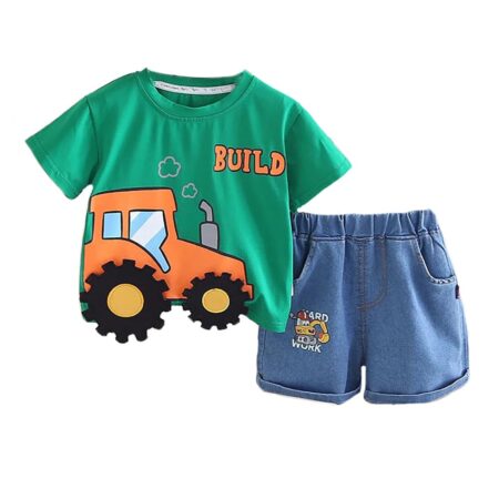 Bold N Elegant Kid's Playful Happy Face Print Cotton Half Sleeve T-shirt & Denim Shorts Summer Clothing Set for Infant Toddler Boys Girls