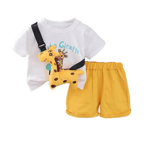 Kid's Playful Happy Face Print Cotton Half Sleeve T-shirt & Denim Shorts Summer Clothing Set for Infant Toddler Boys Girls