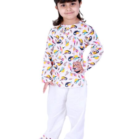 BownBee Girls Cotton Full Sleeve Printed Night Suit