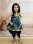 Halter Neck Pure Cotton Fish Print Kurti with Harem for Girls- (Set of 1) Solid/Printed colorful full length fully stitched regular fit Ethnic wear dress for Kids