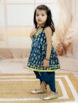 Halter Neck Pure Cotton Fish Print Kurti with Harem for Girls- (Set of 1) Solid/Printed colorful full length fully stitched regular fit Ethnic wear dress for Kids