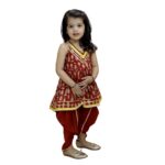 Halter Neck Pure Cotton Fish Print Kurti with Harem for Girls- (Set of 1) Solid/Printed colorful full length fully stitched regular fit Ethnic wear dress for Kids