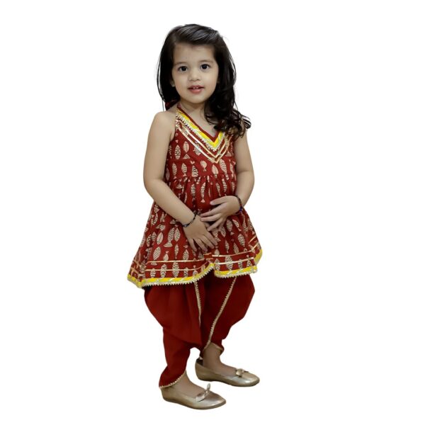 Halter Neck Pure Cotton Fish Print Kurti with Harem for Girls- (Set of 1) Solid/Printed colorful full length fully stitched regular fit Ethnic wear dress for Kids