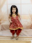 Halter Neck Pure Cotton Fish Print Kurti with Harem for Girls- (Set of 1) Solid/Printed colorful full length fully stitched regular fit Ethnic wear dress for Kids