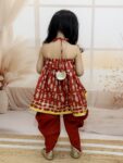 Halter Neck Pure Cotton Fish Print Kurti with Harem for Girls- (Set of 1) Solid/Printed colorful full length fully stitched regular fit Ethnic wear dress for Kids