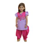 Hand Embroidered Silk Kurti Salwar with Dupatta for Girls- (Set of 1) Solid/Printed colorful full length fully stitched regular fit Ethnic wear dress for Kids