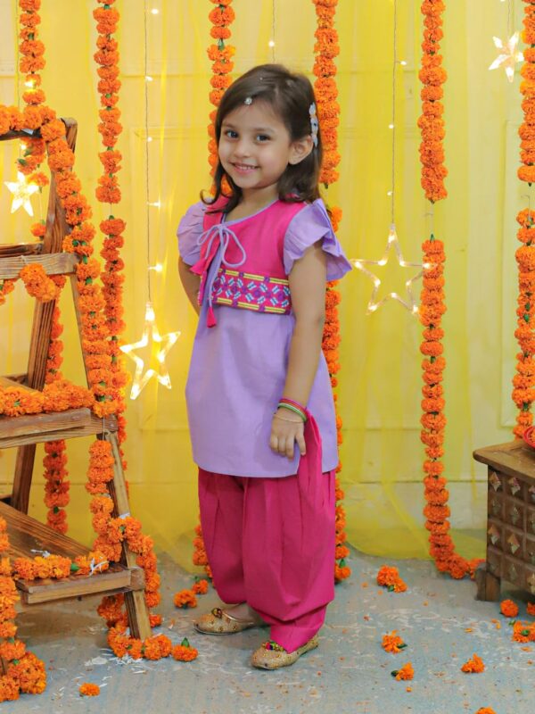 Hand Embroidered Silk Kurti Salwar with Dupatta for Girls- (Set of 1) Solid/Printed colorful full length fully stitched regular fit Ethnic wear dress for Kids