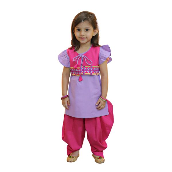 Hand Embroidered Silk Kurti Salwar with Dupatta for Girls- (Set of 1) Solid/Printed colorful full length fully stitched regular fit Ethnic wear dress for Kids
