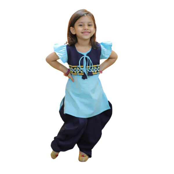 Hand Embroidered Silk Kurti Salwar with Dupatta for Girls- (Set of 1) Solid/Printed colorful full length fully stitched regular fit Ethnic wear dress for Kids