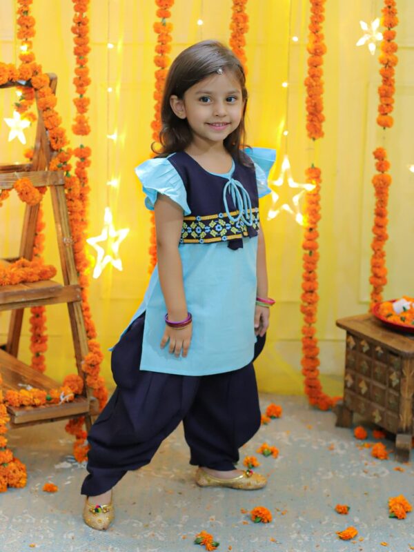 Hand Embroidered Silk Kurti Salwar with Dupatta for Girls- (Set of 1) Solid/Printed colorful full length fully stitched regular fit Ethnic wear dress for Kids