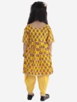 Cotton Blend Baby Girl's Jaipuri Print Frock Style Kurti With Frill Sleeves And Dhoti Style Salwar With Elastic Closure Ethnic Dress Clothing Set