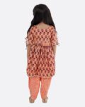 Cotton Blend Baby Girl's Jaipuri Print Frock Style Kurti With Frill Sleeves And Dhoti Style Salwar With Elastic Closure Ethnic Dress Clothing Set