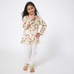 Cotton, Regular Fit, Sleigh Ride Print Kurta Style Night Suit Pyjama Set for Kids