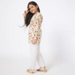 Cotton, Regular Fit, Sleigh Ride Print Kurta Style Night Suit Pyjama Set for Kids