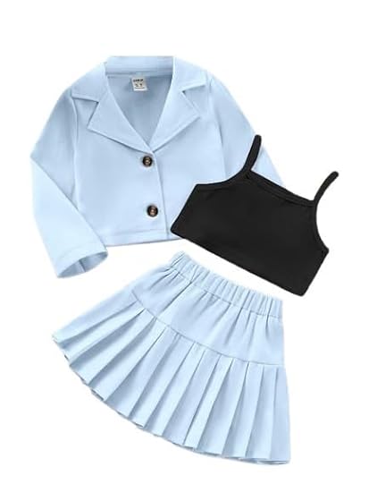 Three Piece Co ord Set Dress for Girls Jacket Top and Skirt Cotton Open Front Suits Set