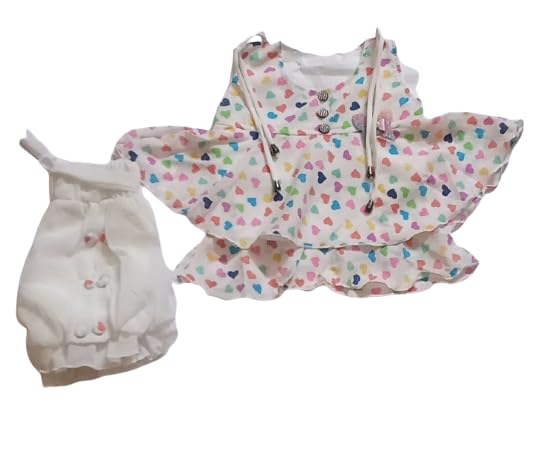 Two Piece Set White Frock and Pant with Vibrant Multicolor Print for kids Toddler Girls (1-2 Years)