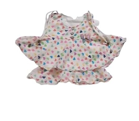 Two Piece Set White Frock and Pant with Vibrant Multicolor Print for kids Toddler Girls (1-2 Years)