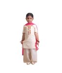 Kids Cotton Round Neck Elbow Sleeves Embroidered Regular Faux Mukaish Work Kurti with Sharara For Baby Girls - Off white