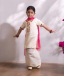 Kids Cotton Round Neck Elbow Sleeves Embroidered Regular Faux Mukaish Work Kurti with Sharara For Baby Girls - Off white