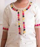 Kids Cotton Round Neck Elbow Sleeves Embroidered Regular Faux Mukaish Work Kurti with Sharara For Baby Girls - Off white