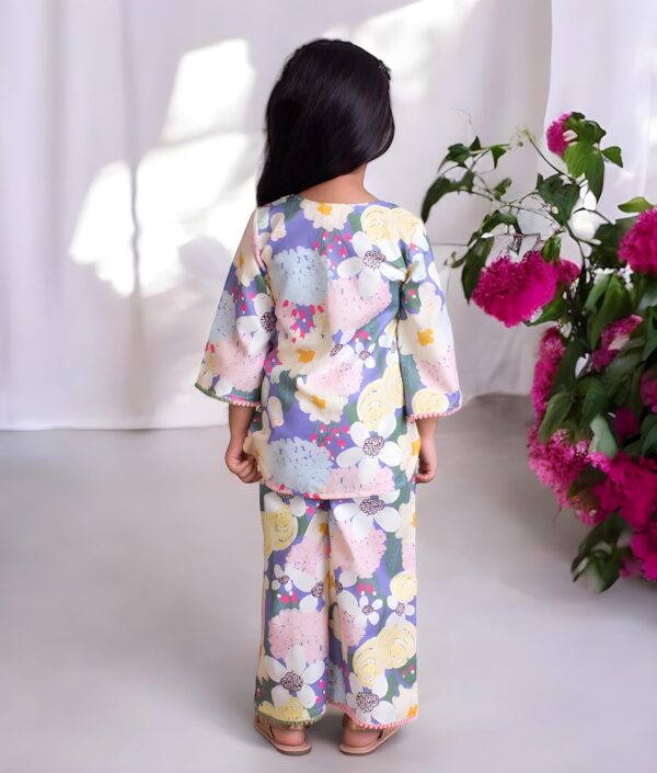 Kids Cotton Round Neck Full Sleeves Regular Floral Printed Kurti with Sharara For Baby Girls