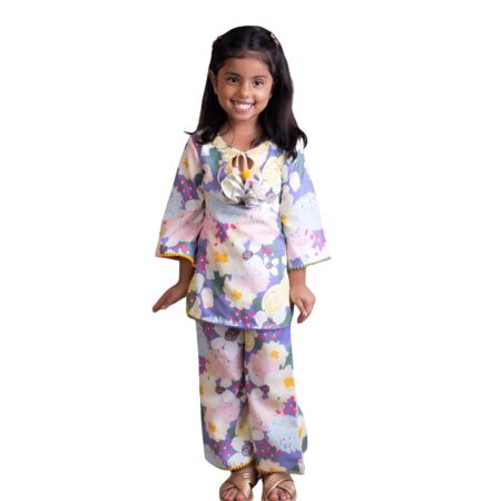 Kids Cotton Round Neck Full Sleeves Regular Floral Printed Kurti with Sharara For Baby Girls