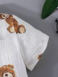 Boys Teddy Bear Print Summer Outfit, White Cotton Shirt and Shorts Set, Short Sleeve