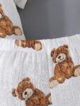 Boys Teddy Bear Print Summer Outfit, White Cotton Shirt and Shorts Set, Short Sleeve