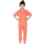 Girl Rainbow Orange Night Dress for Baby Girl Suitable for Night Sleepwear Pajama Suit Sets for Kids [ Orange] 1 Years to 2 Year
