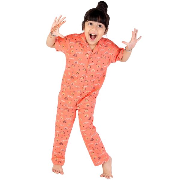 Girl Rainbow Orange Night Dress for Baby Girl Suitable for Night Sleepwear Pajama Suit Sets for Kids [ Orange] 1 Years to 2 Year