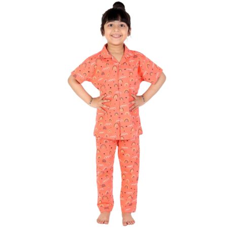 Girl Rainbow Orange Night Dress for Baby Girl Suitable for Night Sleepwear Pajama Suit Sets for Kids [ Orange] 1 Years to 2 Year