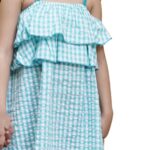 Girls Cotton Blissful Green Frock - Sleeveless Checkered Casual Seersucker Frock with Braided Straps & Overlocked Ruffles | Perfect for Summer & Everyday Wear