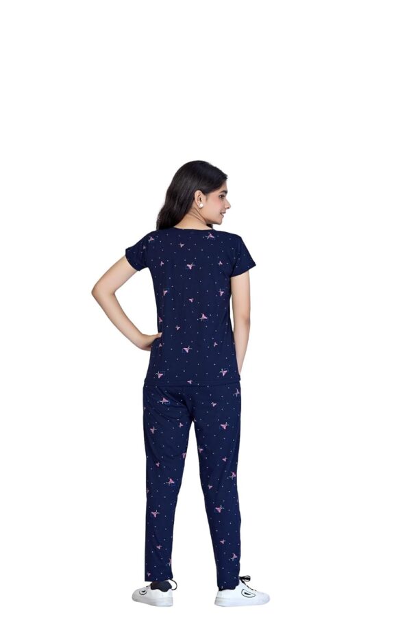 Girls Night Dress | Cotton T-Shirt & Pajama Set | Kids Night Suit | Baby Nightware | Navy Blue