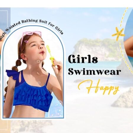 Girls Swimsuits Bikini Set, Kids Bathing Suit for Girls Ruffle Two Piece Girls' Swimwear with Strap