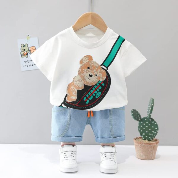 Boy's Cotton Printed T-Shirt with Shorts in White Color Baby Boys Clothing Set