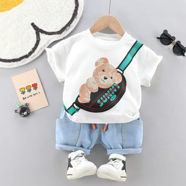 Boy's Cotton Printed T-Shirt with Shorts in White Color Baby Boys Clothing Set