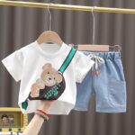 Boy's Cotton Printed T-Shirt with Shorts in White Color Baby Boys Clothing Set