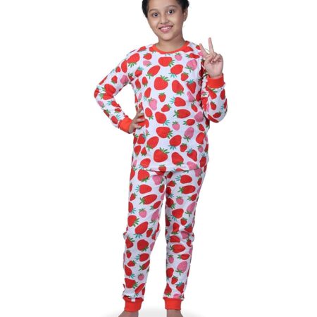 Girls Nightwear | Bottom Pyjama Tshirts | Breathable Fabric Pajama Sets | Cotton Night Dress Jogger | Trouser Full Sleeves Tshirt Night Suit for Kids|Pack 1