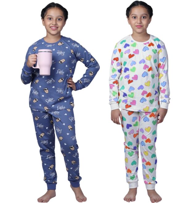 Girls Nightwear | Bottom Pyjama Tshirts | Breathable Fabric Pajama Sets | Cotton Night Dress Jogger | Trouser Full Sleeves Tshirt Night Suit for Kids|Pack 1