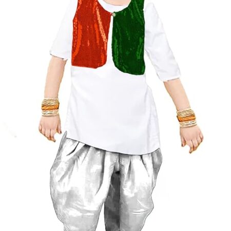Tricolor dhoti kurta set with tricolor sequence jacket coat sadari