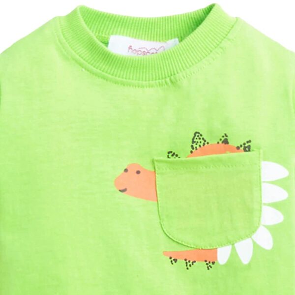 Boys Cotton All-Over Print T-Shirt with Jacket and Pants Set in Green Color