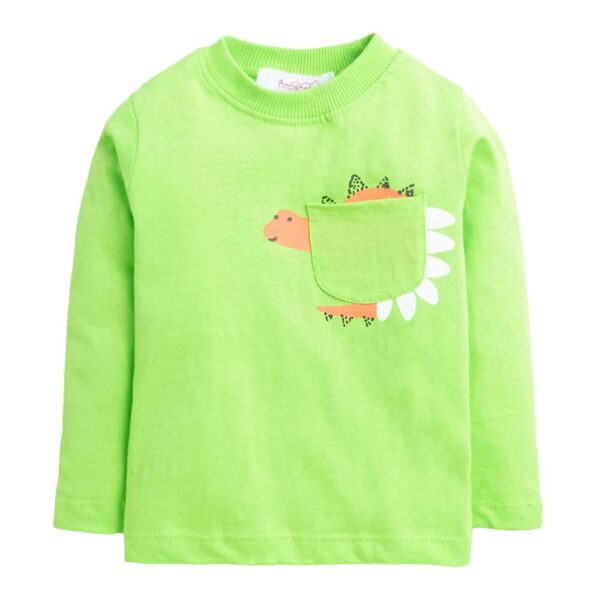 Boys Cotton All-Over Print T-Shirt with Jacket and Pants Set in Green Color