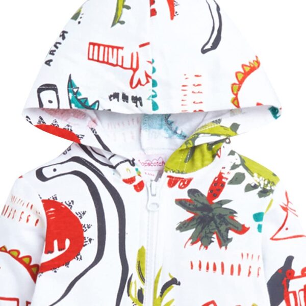 Boys Cotton All-Over Print T-Shirt with Jacket and Pants Set in Green Color
