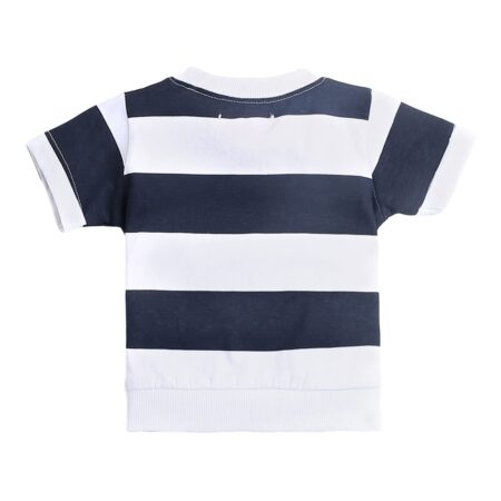 Hopscotch Boys Cotton Stripes Bear Print Half Sleeves T-shirt and Joggers Set In Multi Color