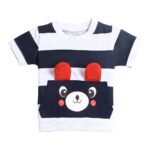 Boys Cotton Stripes Bear Print Half Sleeves T-shirt and Joggers Set In Multi Color