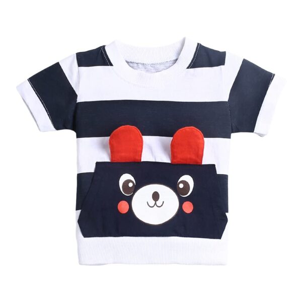 Boys Cotton Stripes Bear Print Half Sleeves T-shirt and Joggers Set In Multi Color