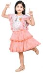 Kids Girl's Cotton Blend Top with Skirt (Peach,1-2 Years)