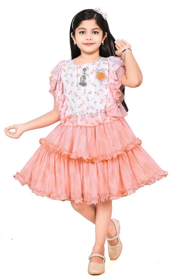 Kids Girl's Cotton Blend Top with Skirt (Peach,1-2 Years)