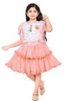 Kids Girl's Cotton Blend Top with Skirt (Peach,1-2 Years)